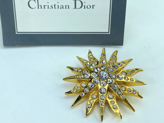 Vintage Christian Dior Sparkling Sun/Star Brooch Gold GS681