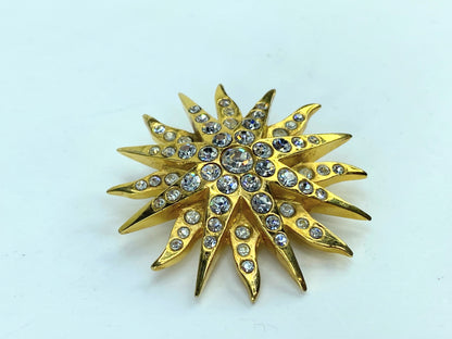 Vintage Christian Dior Sparkling Sun/Star Brooch Gold GS681