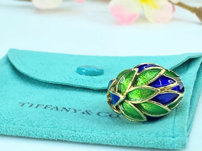 Tiffany & Co. Schlumberger 18K Ring Blue Green Enamel JR9293