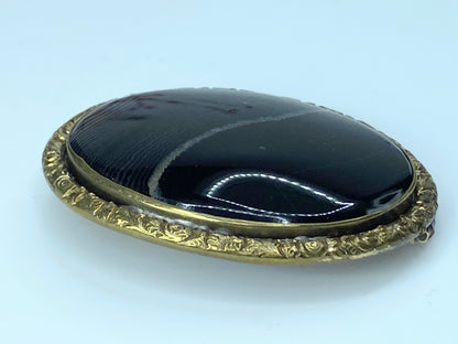 Victorian Gold-Filled Black quartz Stone Pin 2 1/8" x 1 5/8" 19.6 g JR0012