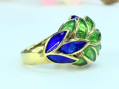 Tiffany & Co. Schlumberger 18K Ring Blue Green Enamel JR9293