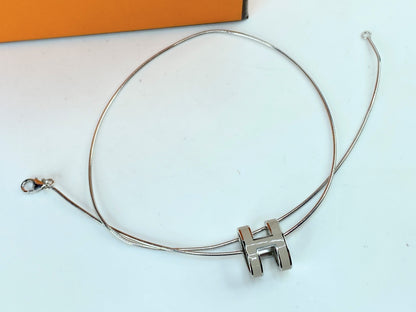 Hermes Pop H Pendant on Sterling Silver Snake Chain vintage..with box GS682