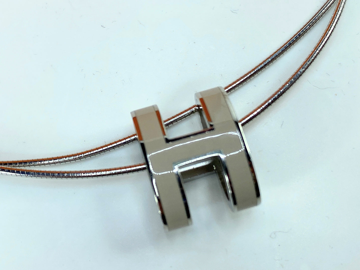 Hermes Pop H Pendant on Sterling Silver Snake Chain vintage..with box GS682