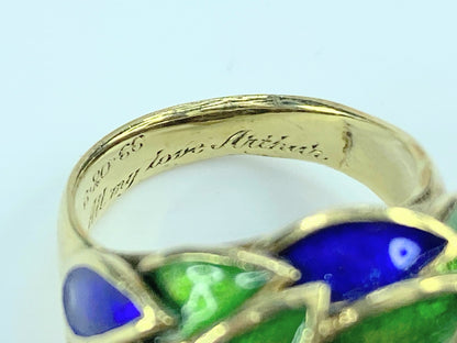 Tiffany & Co. Schlumberger 18K Ring Blue Green Enamel JR9293