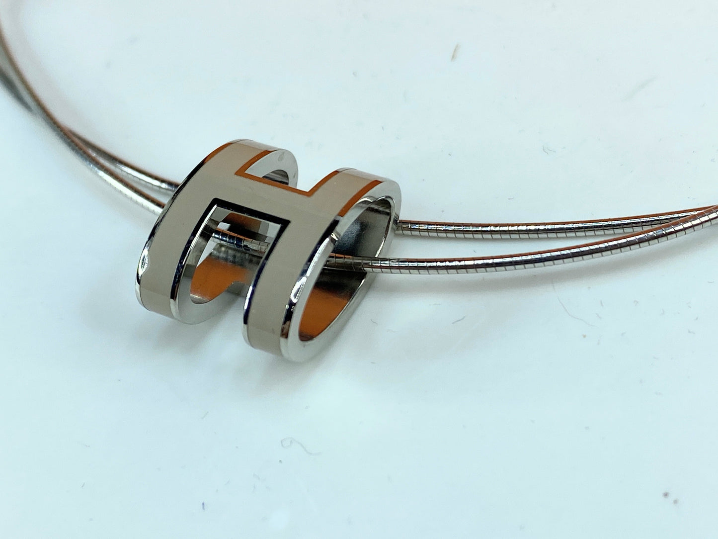 Hermes Pop H Pendant on Sterling Silver Snake Chain vintage..with box GS682