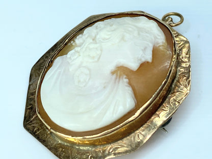 14K yellow gold Victorian Cameo Brooch in Rose Gold 1 3/8" 7.4g JR0013