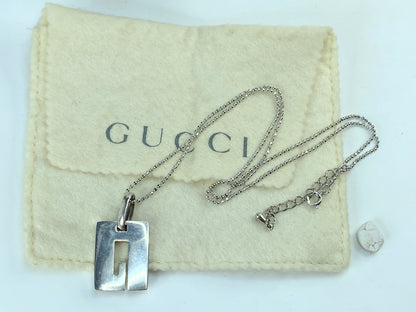 Vintage Gucci Sterling Logo Bar Venetian Chain Pendant Necklace with pouch GS684