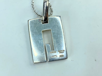 Vintage Gucci Sterling Logo Bar Venetian Chain Pendant Necklace with pouch GS684