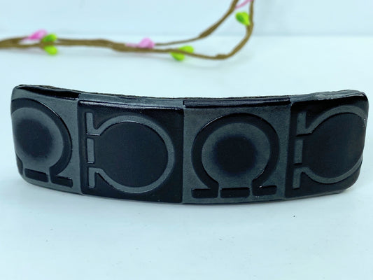 Rare Vintage Salvatore FERRAGAMO Black Leather Embossed Hair Barrette GS660