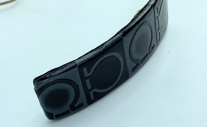 Rare Vintage Salvatore FERRAGAMO Black Leather Embossed Hair Barrette GS660