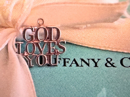 Rare retired Tiffany & Co. GOD LOVES YOU Sterling Silver charm/Pendant JR597