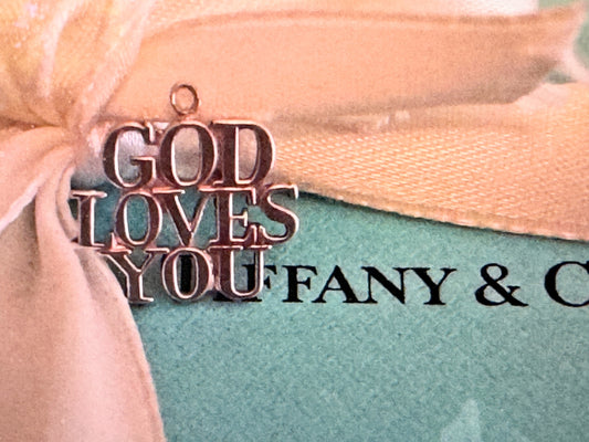 Rare retired Tiffany & Co. GOD LOVES YOU Sterling Silver charm/Pendant JR597