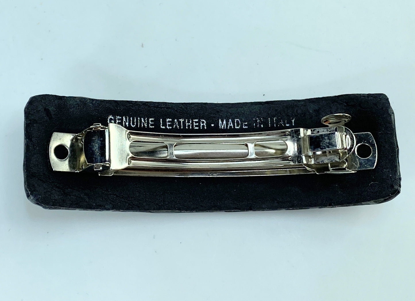 Rare Vintage Salvatore FERRAGAMO Black Leather Embossed Hair Barrette GS660