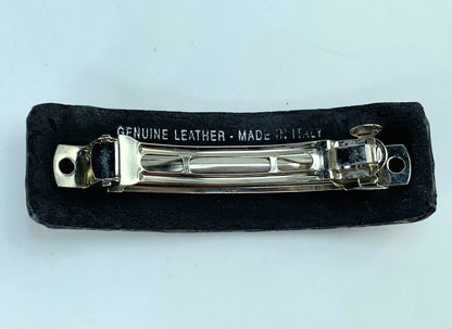 Rare Vintage Salvatore FERRAGAMO Black Leather Embossed Hair Barrette GS660