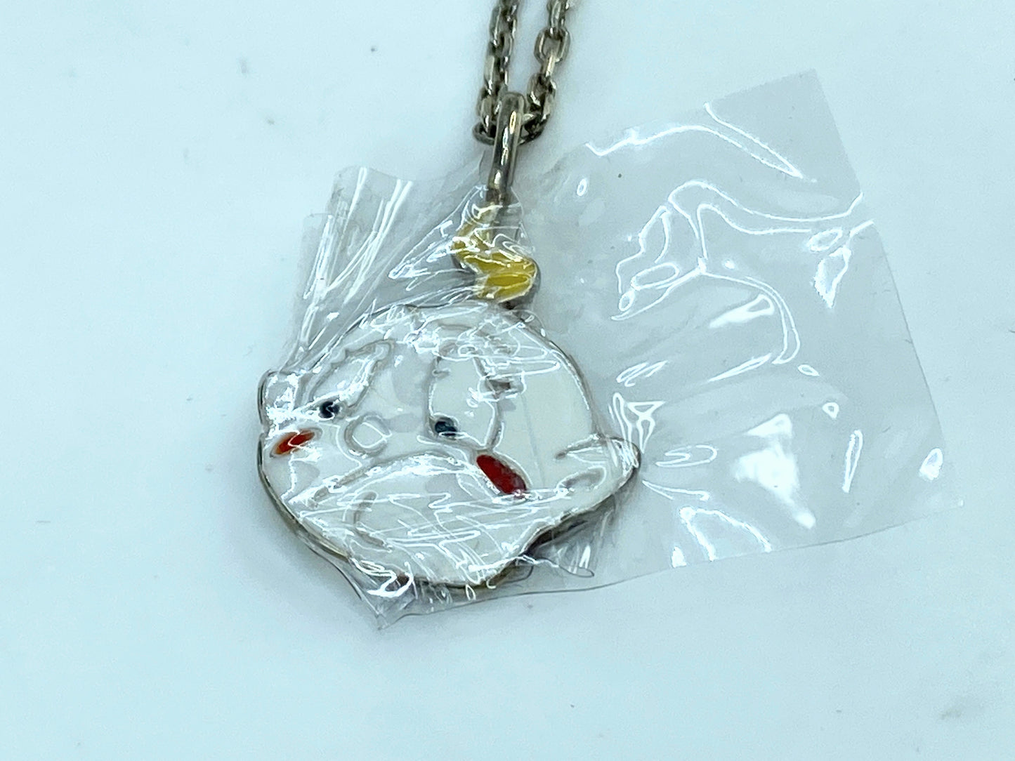 Christian Dior sterling Silver Necklace Enamel "Cry Baby" Pendant, vintage GS686