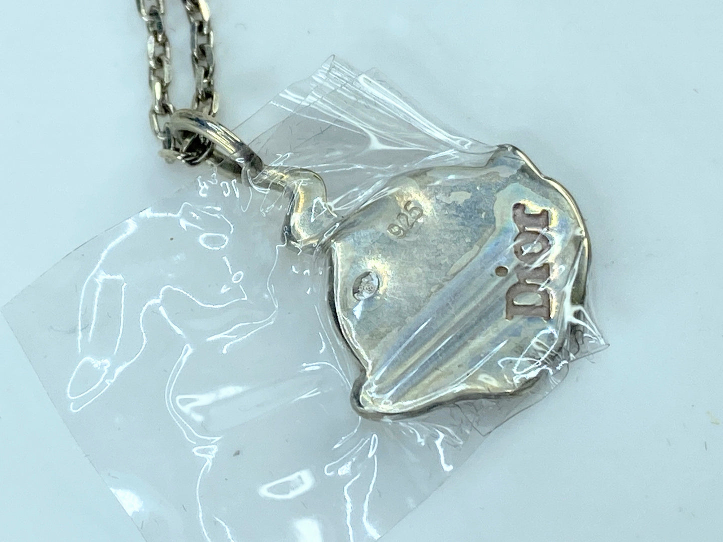 Christian Dior sterling Silver Necklace Enamel "Cry Baby" Pendant, vintage GS686