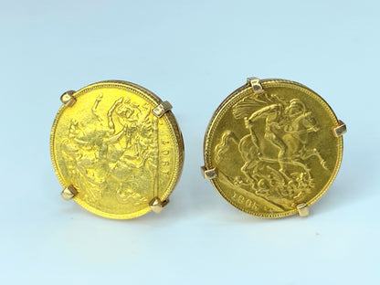 18K yellow gold 1905-1907 British Half Sovereign gold cuff link 15g GS165