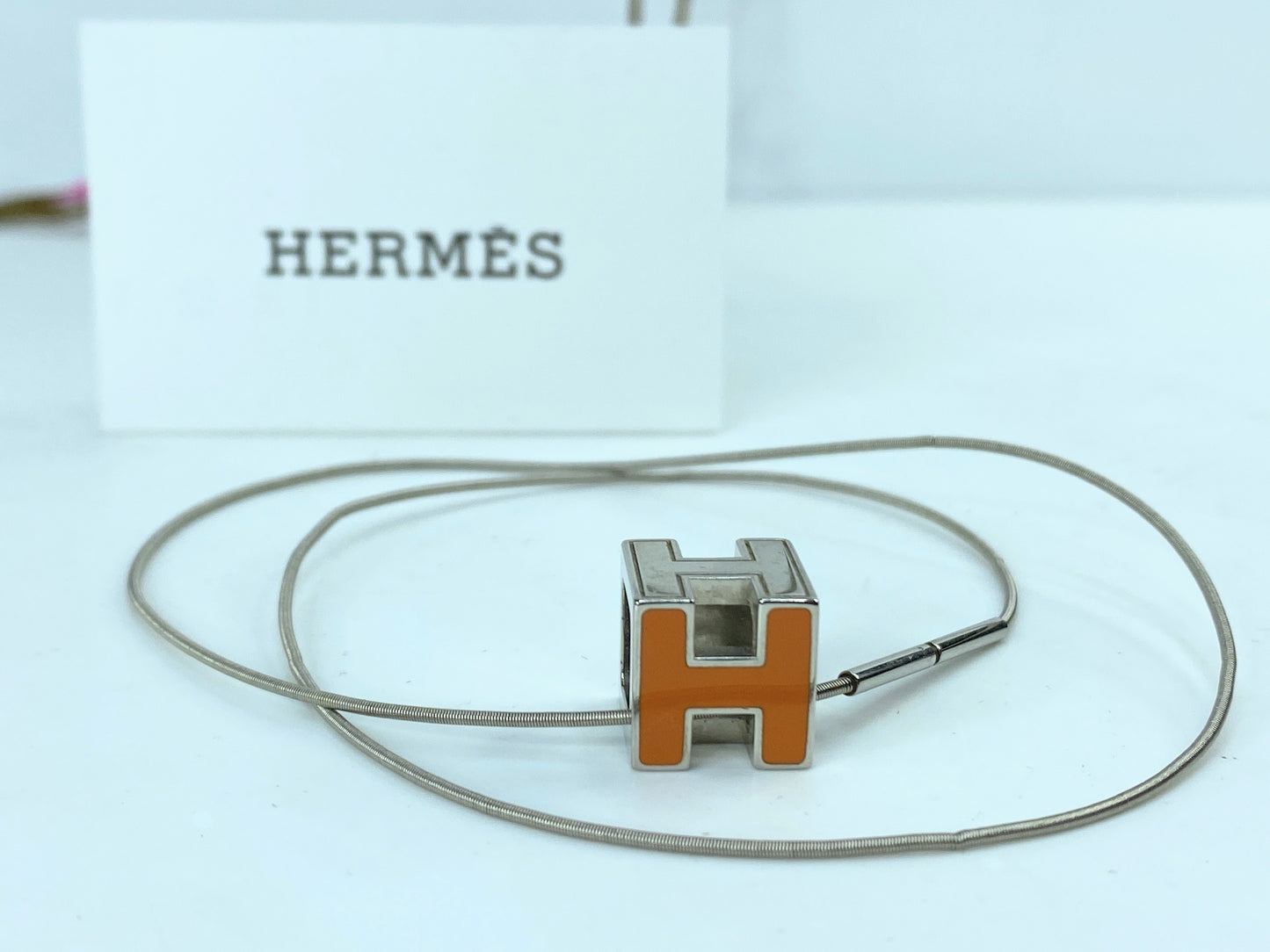 Vintage Hermes Cage d'Ache H Cube Accessory Necklace for Women with box GS687