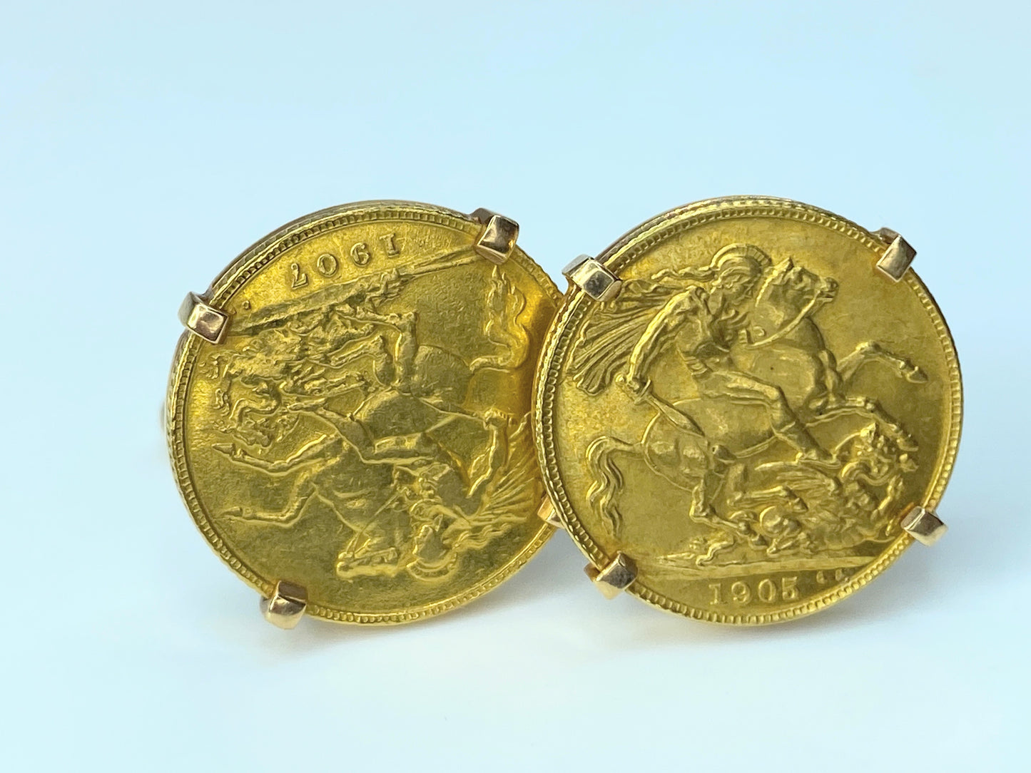 18K yellow gold 1905-1907 British Half Sovereign gold cuff link 15g GS165