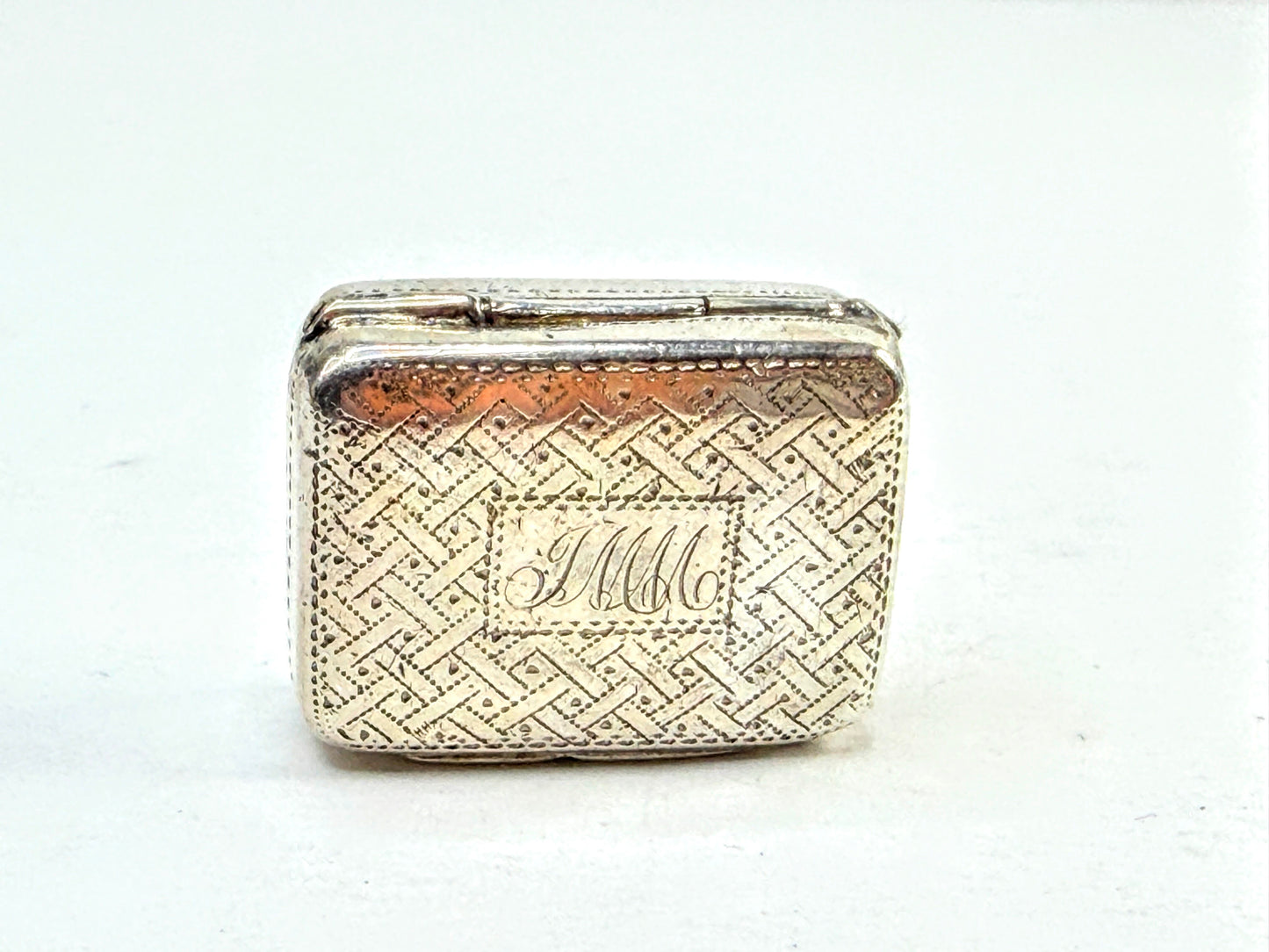 Antique English Sterling Silver Double-Lid Vinaigrette Box 12.2g 1" SS372