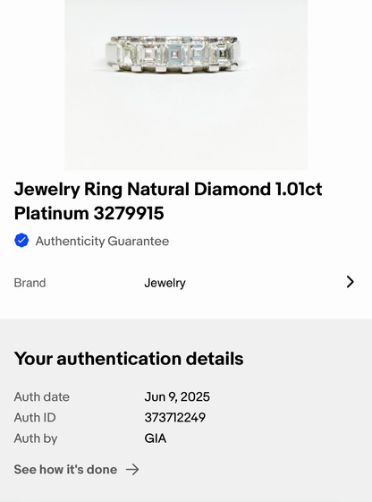 GIA certified Appraised $5,725 Platinum 1.01ct F/VS1 Asscher diamond band JR669