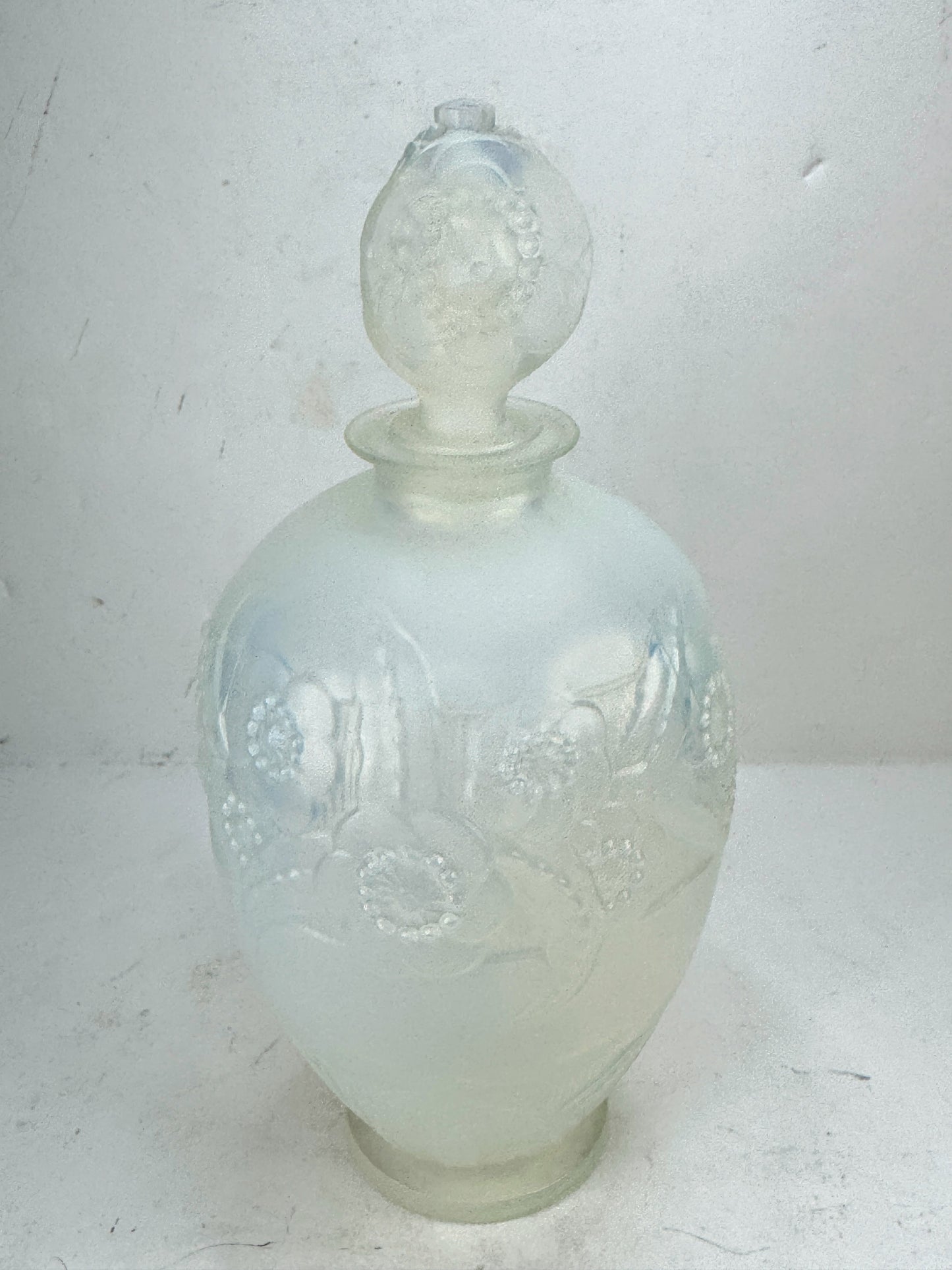 Vintage Tall Sabino France Opalescent Crystal Glass Fleurs Perfume Bottle A993