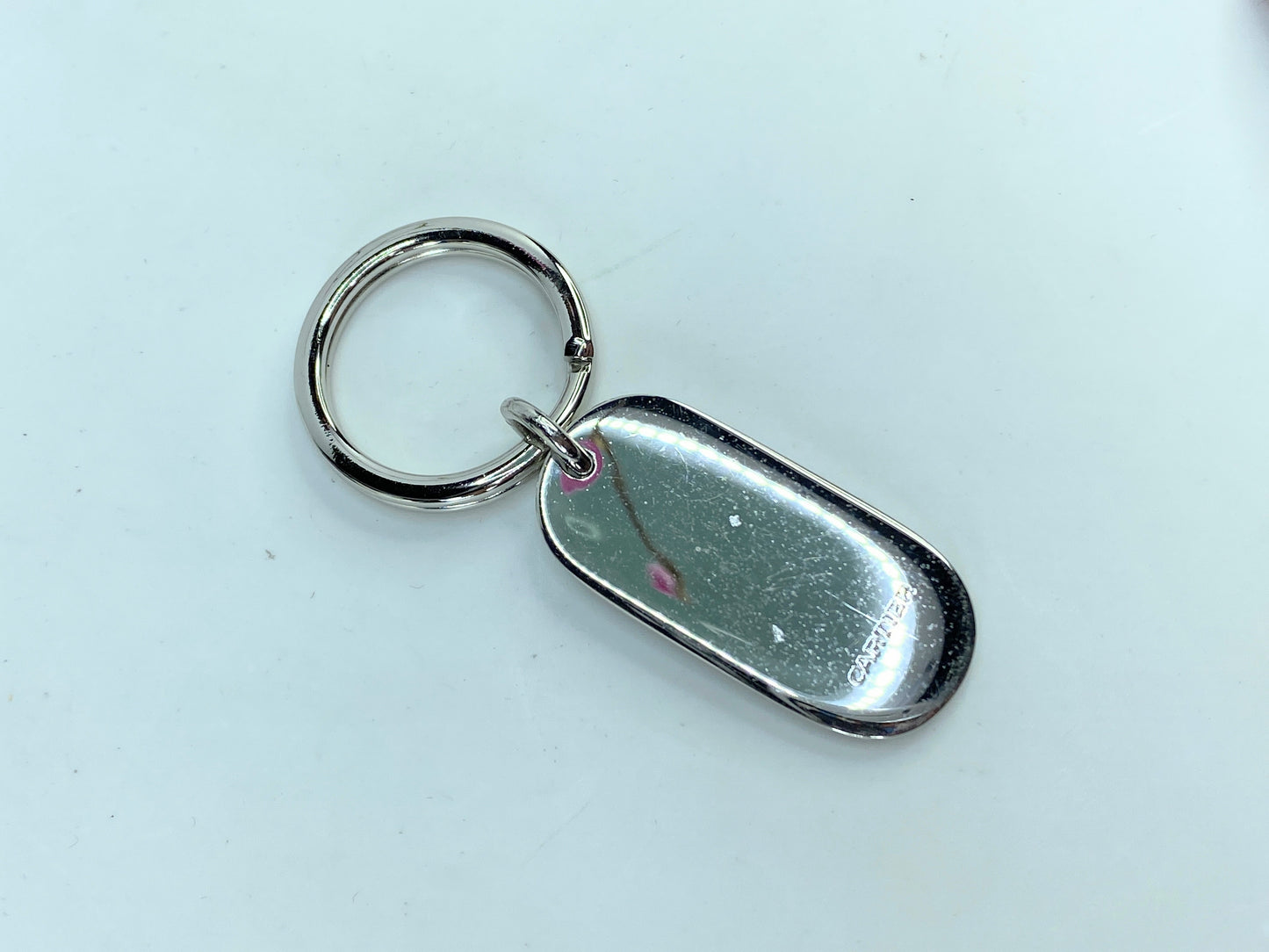 Vintage CARTIER key ring model Oval platinum finish with pouch GS690