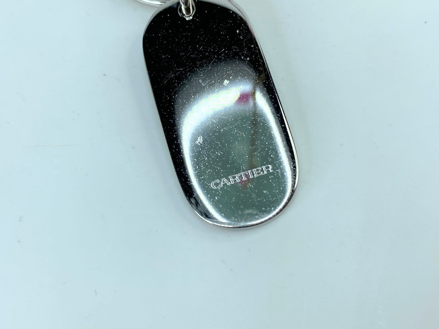 Vintage CARTIER key ring model Oval platinum finish with pouch GS690