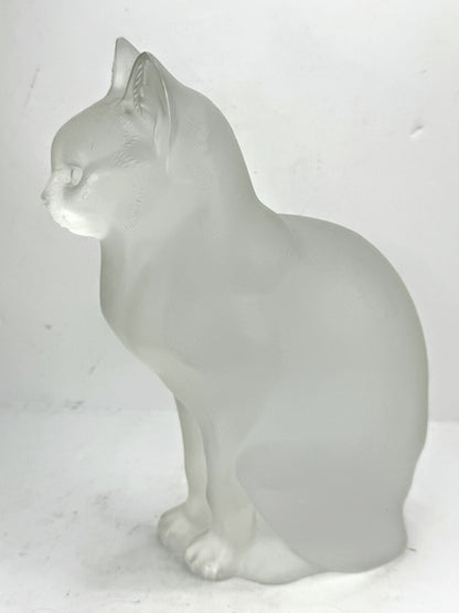 Vintage Lalique Frosted Crystal "Chat Assis" Sitting Cat Figurine 8 1/4" A994
