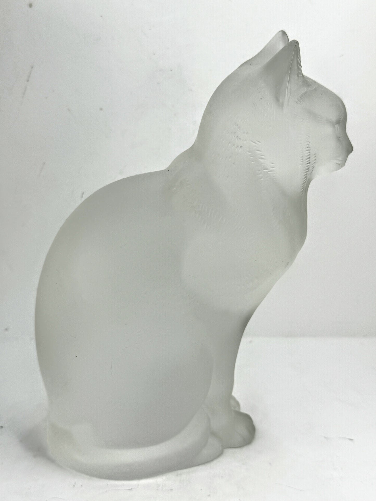 Vintage Lalique Frosted Crystal "Chat Assis" Sitting Cat Figurine 8 1/4" A994
