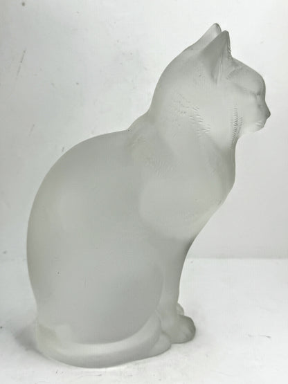 Vintage Lalique Frosted Crystal "Chat Assis" Sitting Cat Figurine 8 1/4" A994