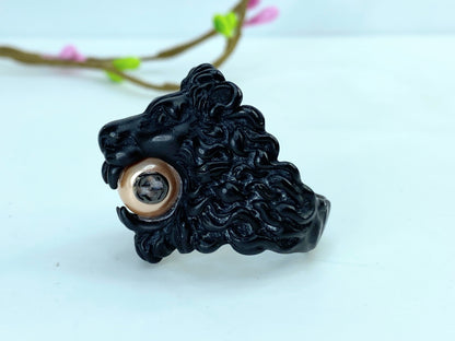 Gucci Black Lion Head Resin Cuff with Faux Pearl and Crystal GS693