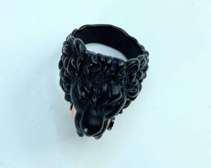 Gucci Black Lion Head Resin Cuff with Faux Pearl and Crystal GS693