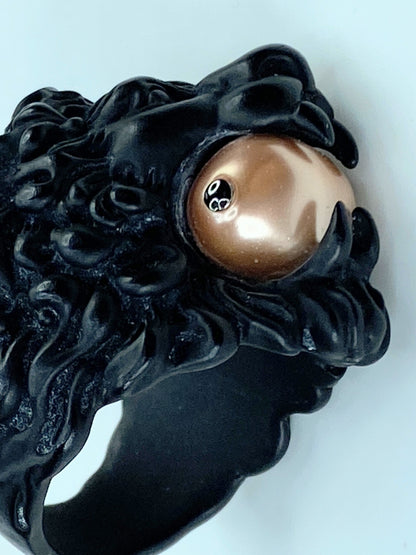 Gucci Black Lion Head Resin Cuff with Faux Pearl and Crystal GS693