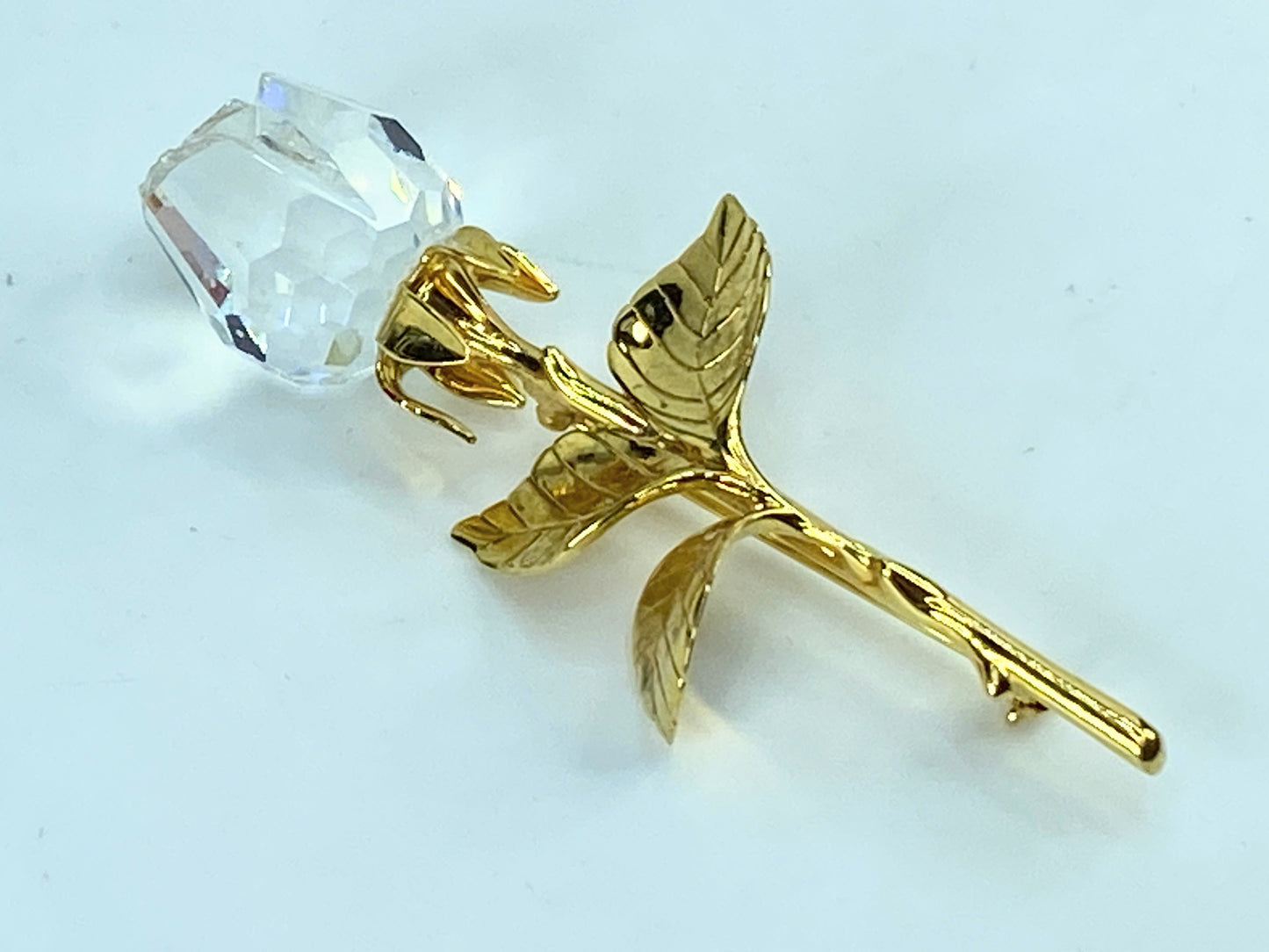 Swarovski Memories Swan Mark Large Rose Shiny Gold Tone Flowers brooch GS694