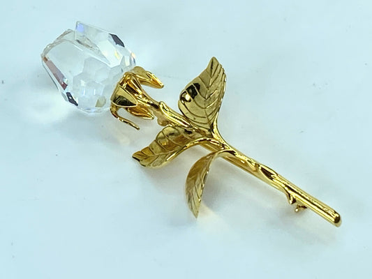 Swarovski Memories Swan Mark Large Rose Shiny Gold Tone Flowers brooch GS694