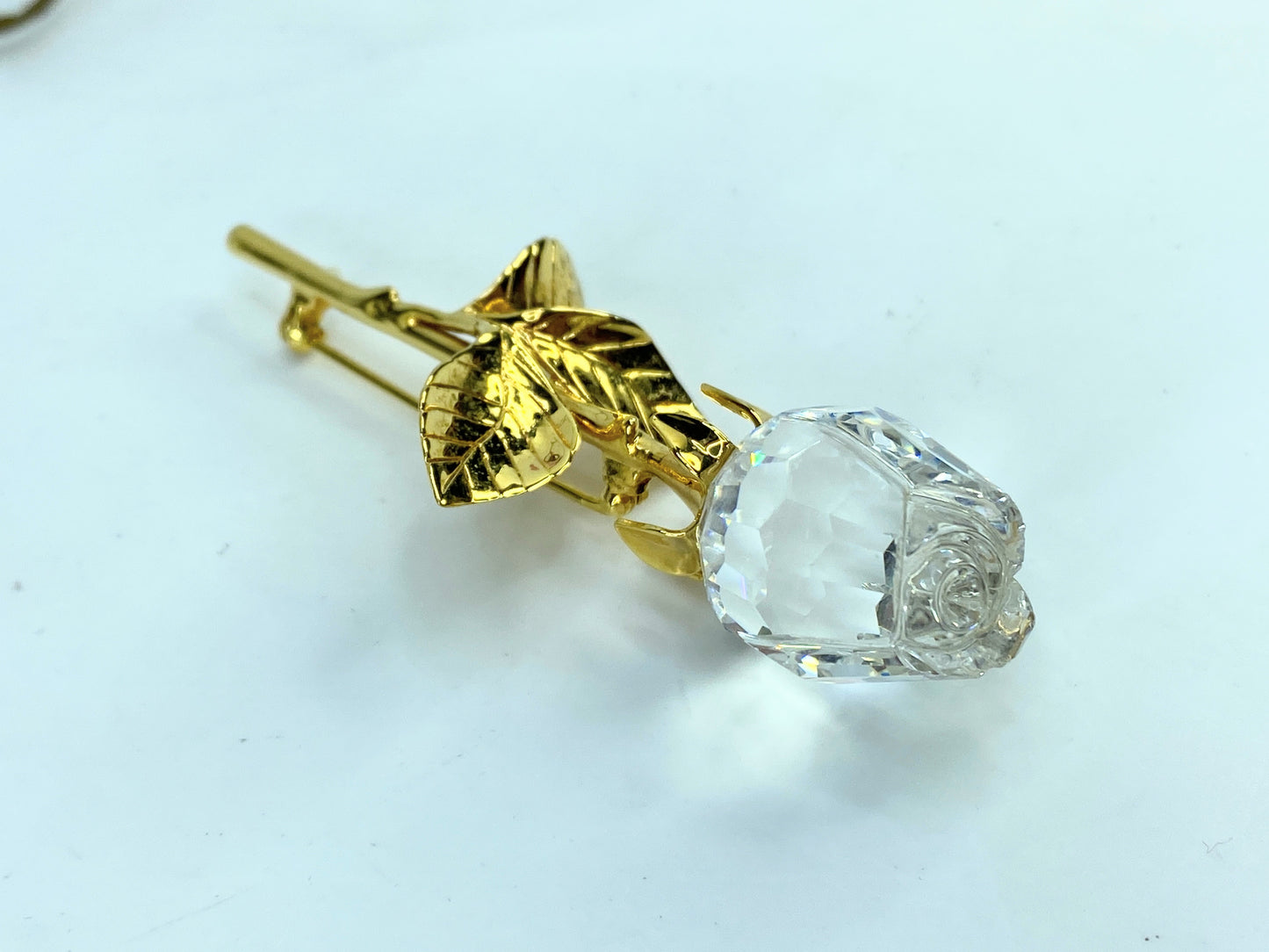 Swarovski Memories Swan Mark Large Rose Shiny Gold Tone Flowers brooch GS694