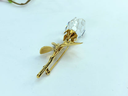 Swarovski Memories Swan Mark Large Rose Shiny Gold Tone Flowers brooch GS694