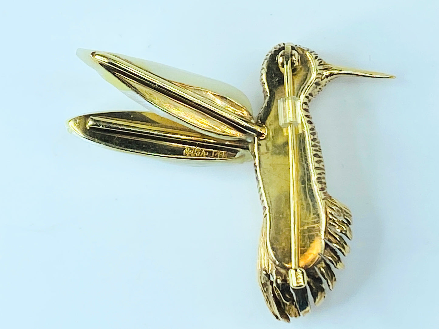 William Ruser Freshwater Pearl Sapphire eyes Hummingbird set brooch