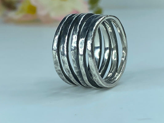 James Avery Sterling silver hand hammered multiple bands ring JR9303