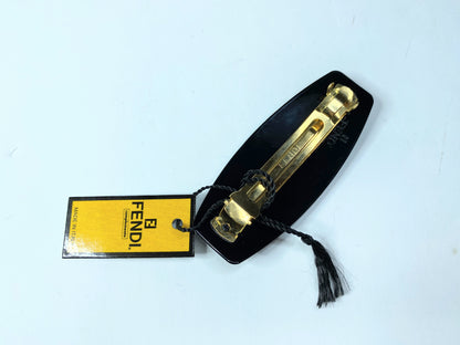 Fendi Hair accessory Black Plastic Resin gold-tone hair barrette 3.75" New GS670