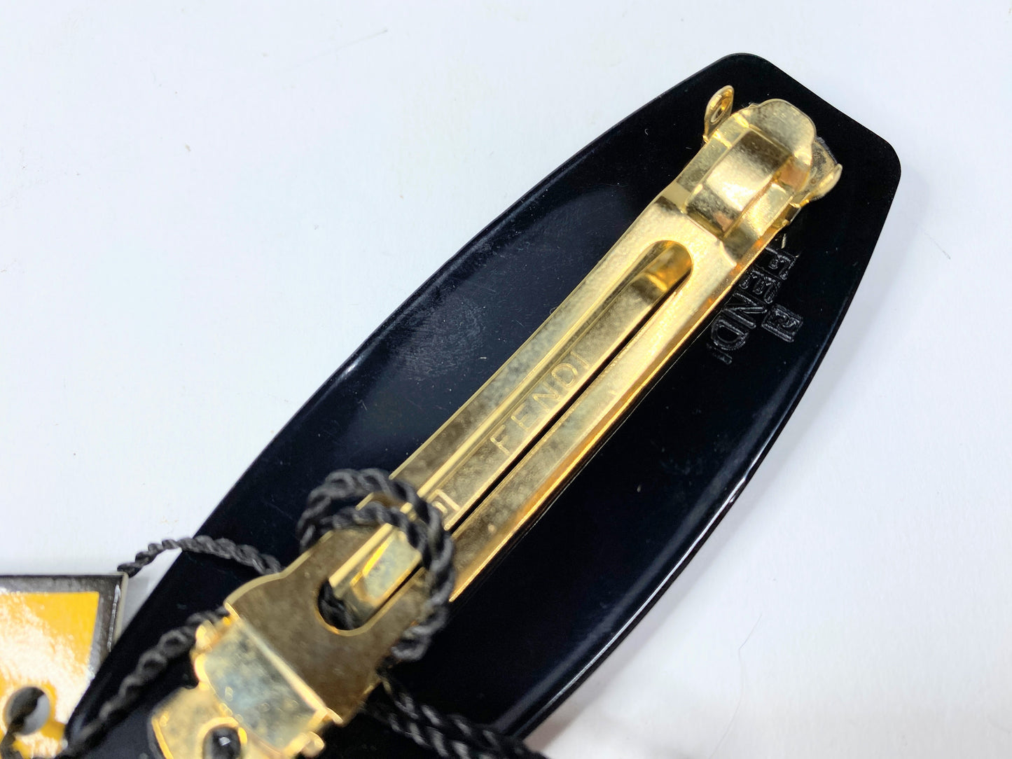 Fendi Hair accessory Black Plastic Resin gold-tone hair barrette 3.75" New GS670
