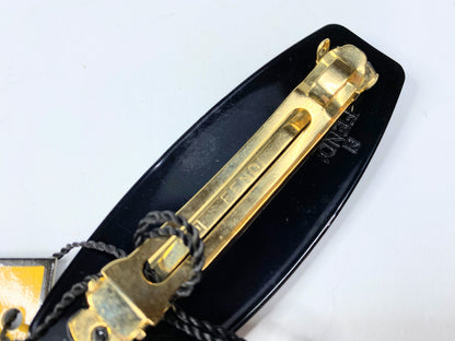 Fendi Hair accessory Black Plastic Resin gold-tone hair barrette 3.75" New GS670