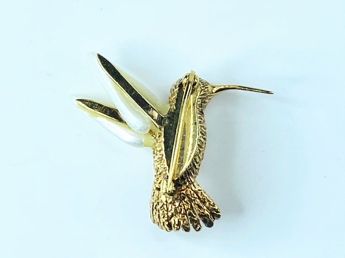 William Ruser Freshwater Pearl Sapphire eyes Hummingbird set brooch