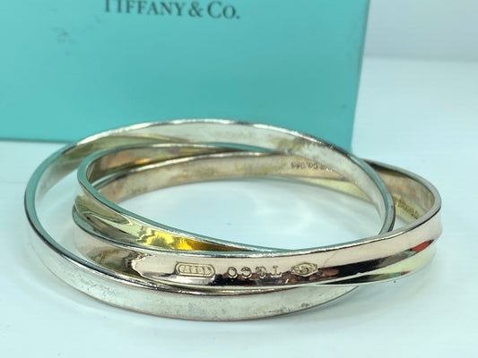 Tiffany Sterling 925 yellow/rose/silver Triple Rolling Bangle Bracelet JR680