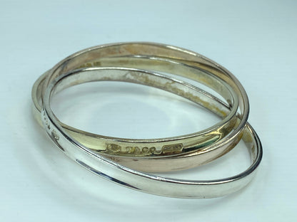 Tiffany Sterling 925 yellow/rose/silver Triple Rolling Bangle Bracelet JR680