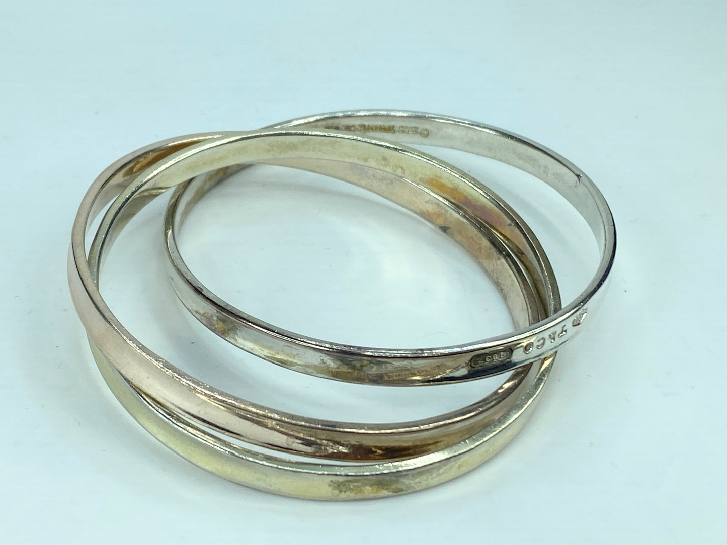 Tiffany Sterling 925 yellow/rose/silver Triple Rolling Bangle Bracelet JR680