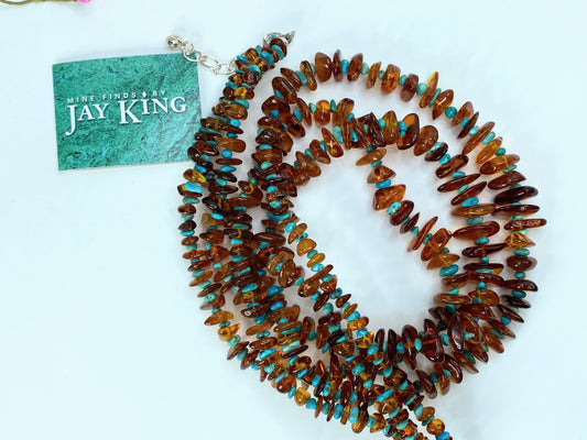 Sterling 925 "Mine Finds" By Jay King 5 Strand Amber & Turquoise Necklace JR0038