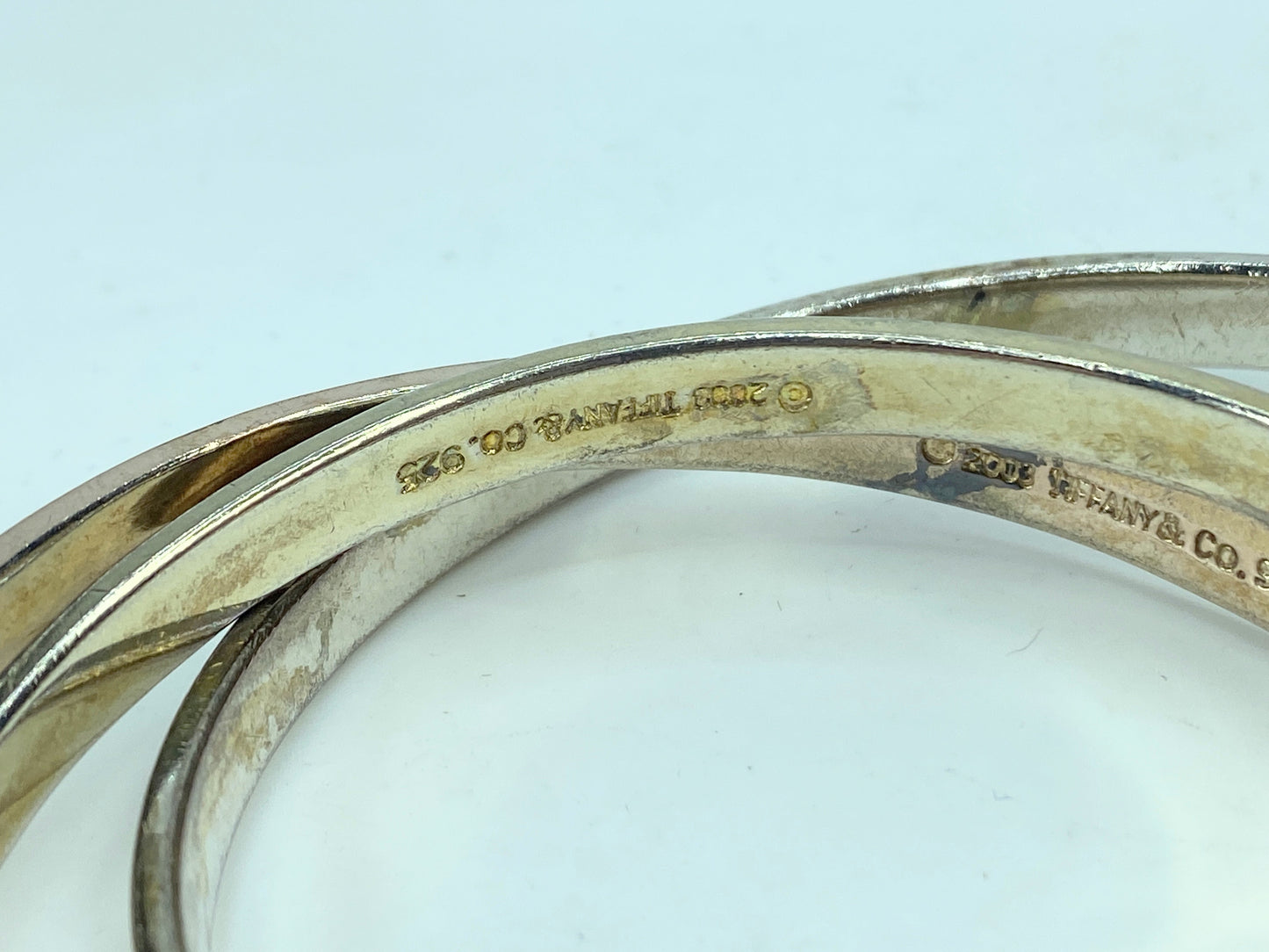 Tiffany Sterling 925 yellow/rose/silver Triple Rolling Bangle Bracelet JR680