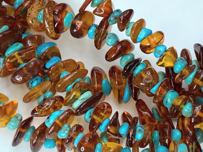 Sterling 925 "Mine Finds" By Jay King 5 Strand Amber & Turquoise Necklace JR0038